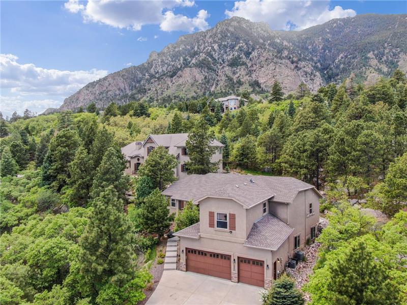 Aerial View of the Front of the Home with Cheyenne Mtn Views