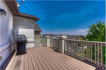 Wood deck with stairs to the backyard.
