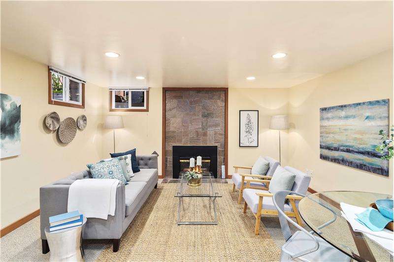Living Room with Gas Fireplace on Lower Level