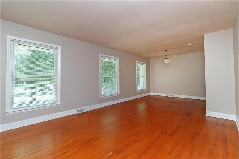 Wood flooring in living/dining area