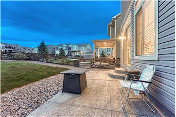 Sunset view of backyard from the composite patio.