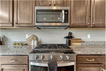 Gas range oven and built-in microwave oven.