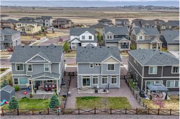 Sunset view of backyard grass area surrounded by xeriscaped beds.