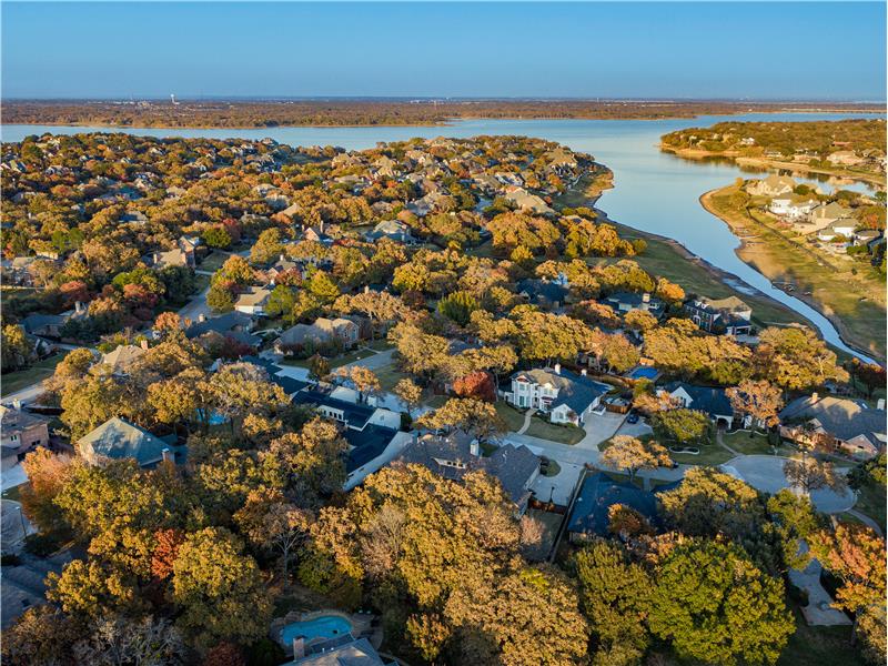 Aerial view with a water view of Lake Lewisville