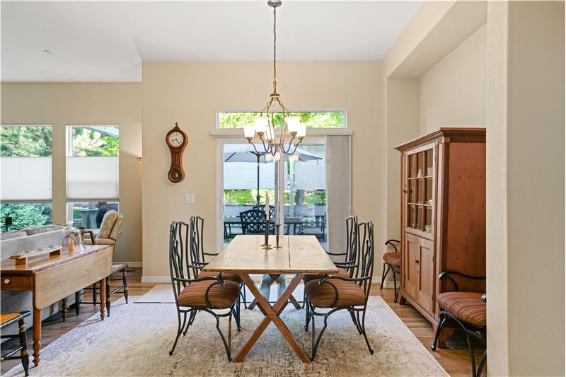 Pella sliding glass door in dining room accesses the 13'x23' deck and backyard