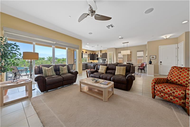 Livingroom with views and a fireplace