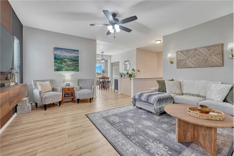 Bright, open floor plan where one room flows seamlessly to another.
