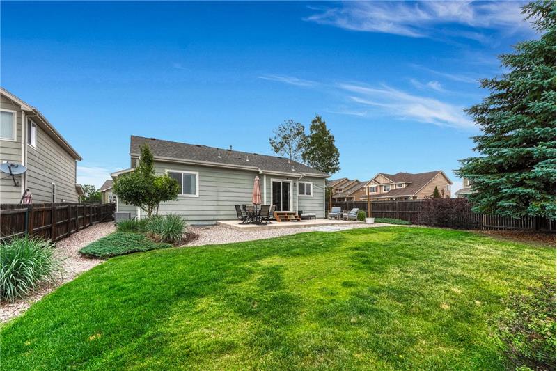 Rear view of home and backyard