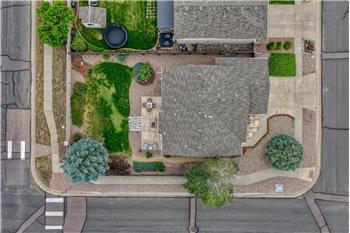 Aerial view of home and lot.