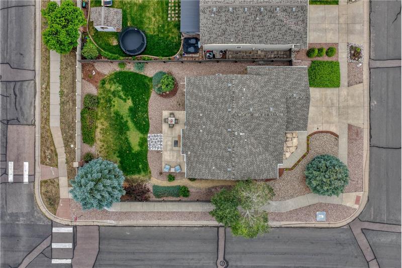 Aerial view of home and lot.