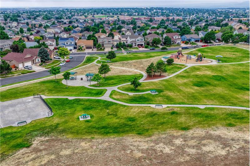 Aerial view of Springs Ranch Elementary School behind the home.