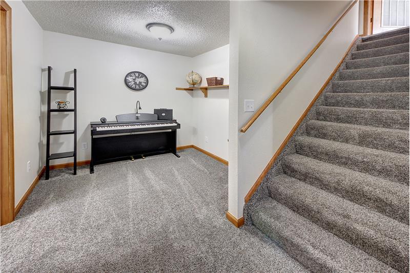 Large rec room with 2 year old carpet and nice pad