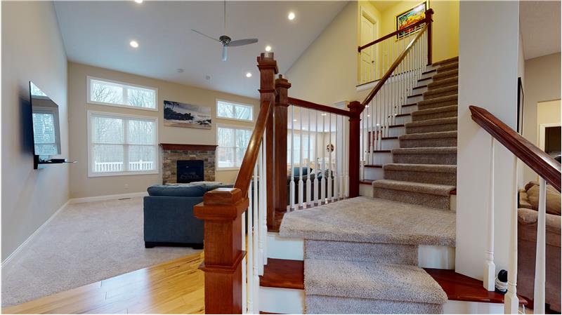 Open foyer with natural hickory hardwood floors!