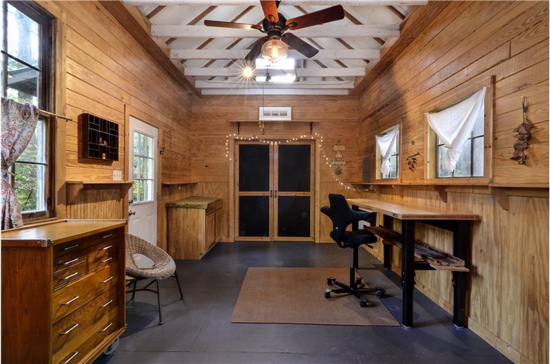 Front doors with chalkboard paint.. Outlets at desk height.