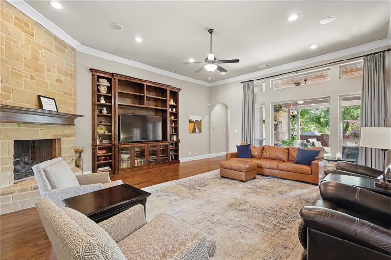 Overlook the pool through these picture windows