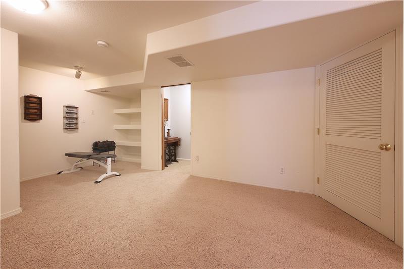 Flex area with built-in shelving