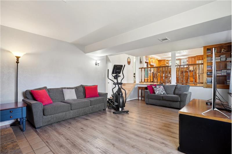 View from fireplace back toward kitchen