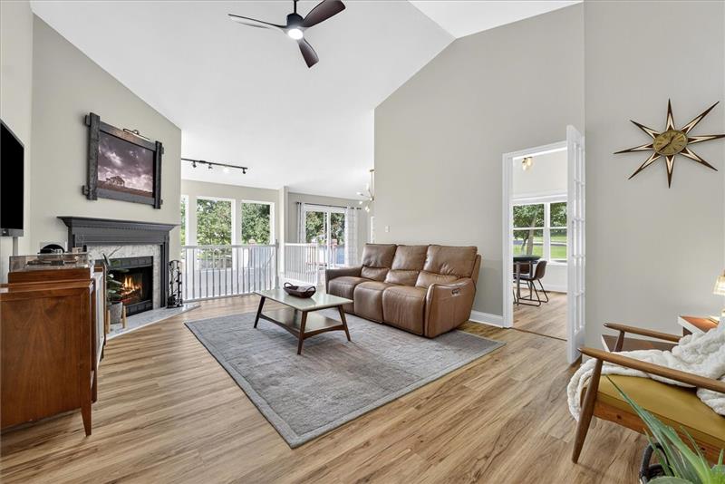 Great room with fireplace