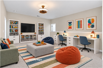 Flexible floor plan: second floor loft virtually staged as a kid's study area/hang-out space.
