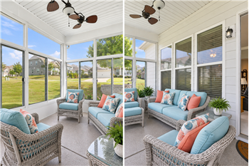 Three-season sunroom/screened porch extends the living space outdoors with plenty of room to relax, entertain and unwind.