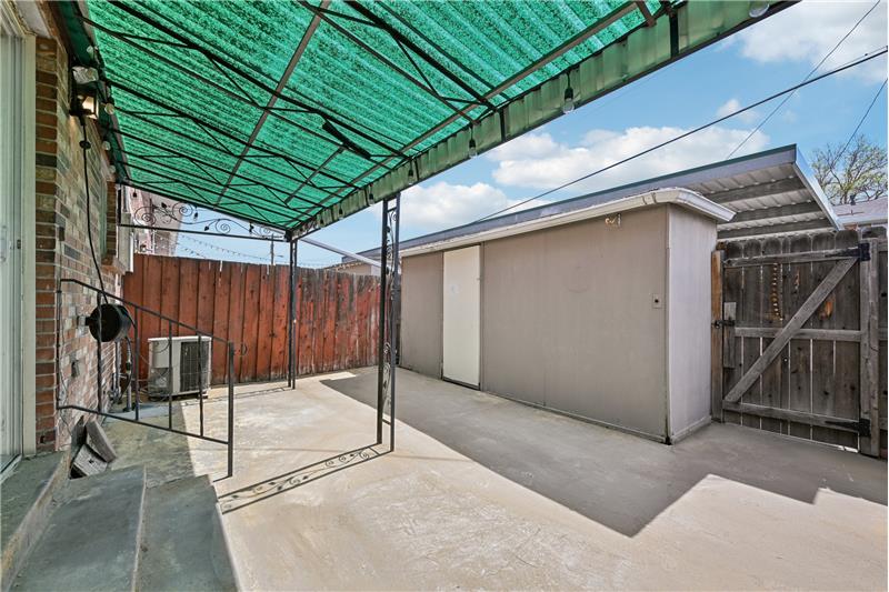 Patio, showing 3.5'x15.5' storage shed 