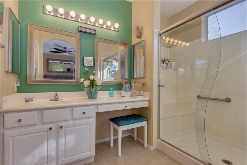 Master Bath with oversized walk-in shower w/grab bars