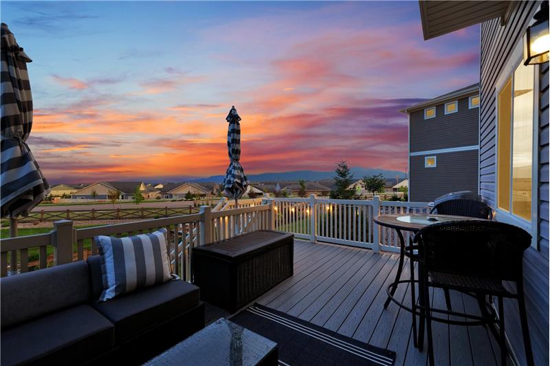 Spectacular sunset mountain views off the backyard deck