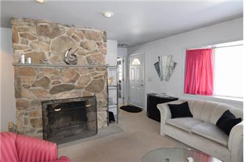 Wood burning  stone fireplace