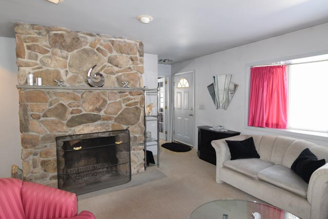 Wood burning  stone fireplace