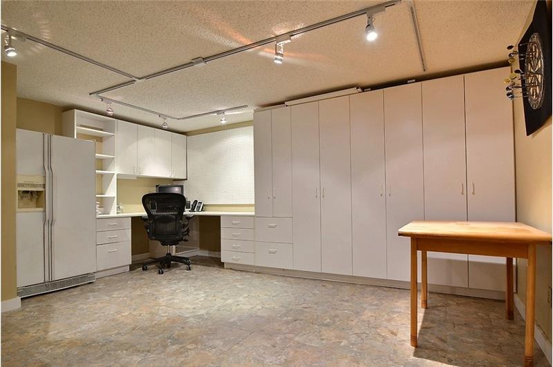 Study/office in basement with built-ins