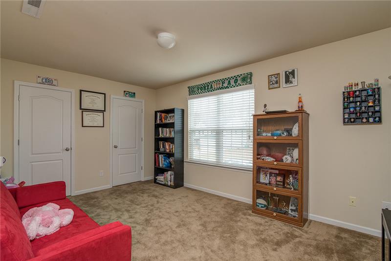 Enjoy a huge bonus room with two closets for a media room, playroom, rec room or office.