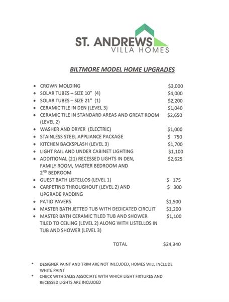 St Andrews Homes Upgrades List