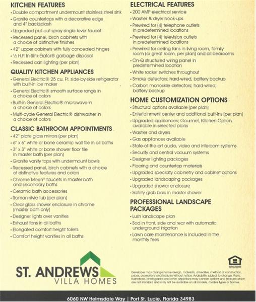 St. Andrews Villa Homes Features