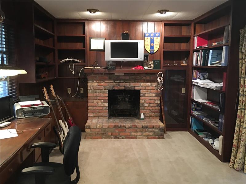 Study with Built Ins & Fireplace