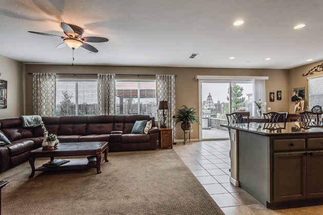 Open family, dining and kitchen area.