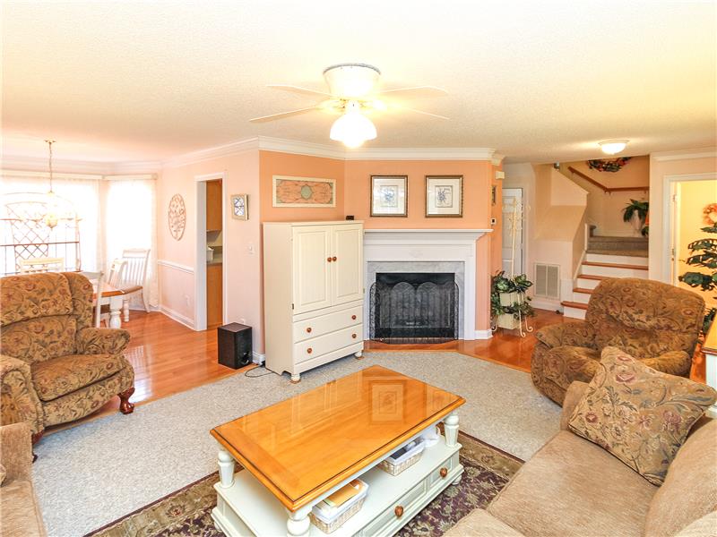Handsome gas log fireplace in great room
