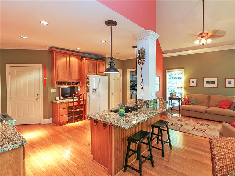Long kitchen island with breakfast bar