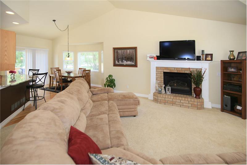 Spacious living room with a gas fireplace