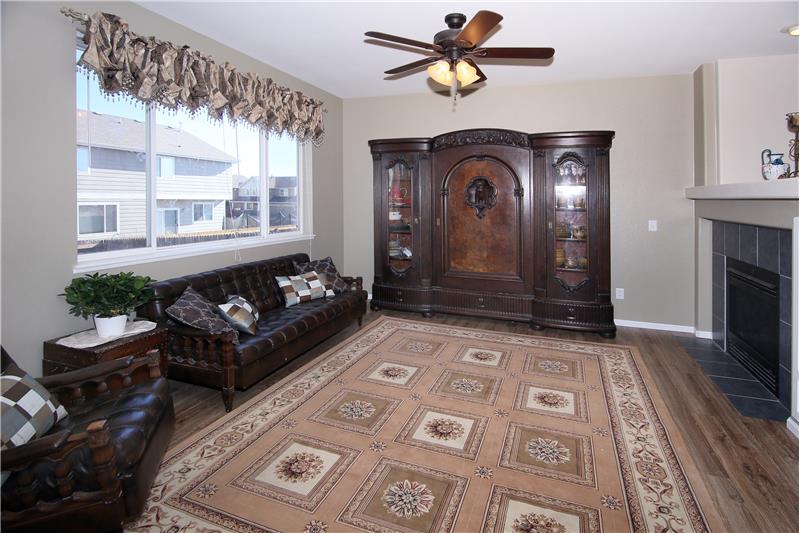 Family room with ceiling fan