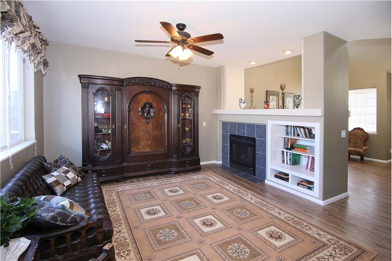 2-sided gas fireplace and built-ins