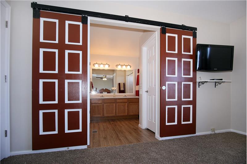Bathroom barn door to master bath