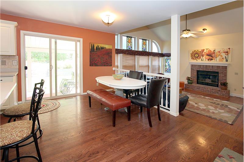 Eat-in kitchen provides a walk-out to the covered back patio where you can enjoy the private backyard space
