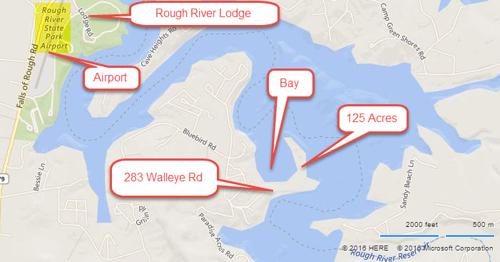 Map Showing Air Strip, Lodge, 283 Walleye Rd, Falls of Rough