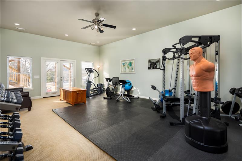 Lower Level 26ftx18ft Bonus Room/Exercise Area, wall of windows and doors, access to Lower Level Patio