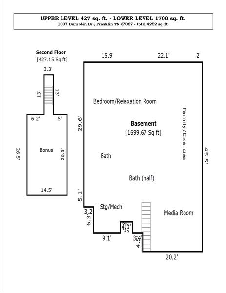 Floorplan Upper Level 427 sq ft - Lower Level 1700 sq ft