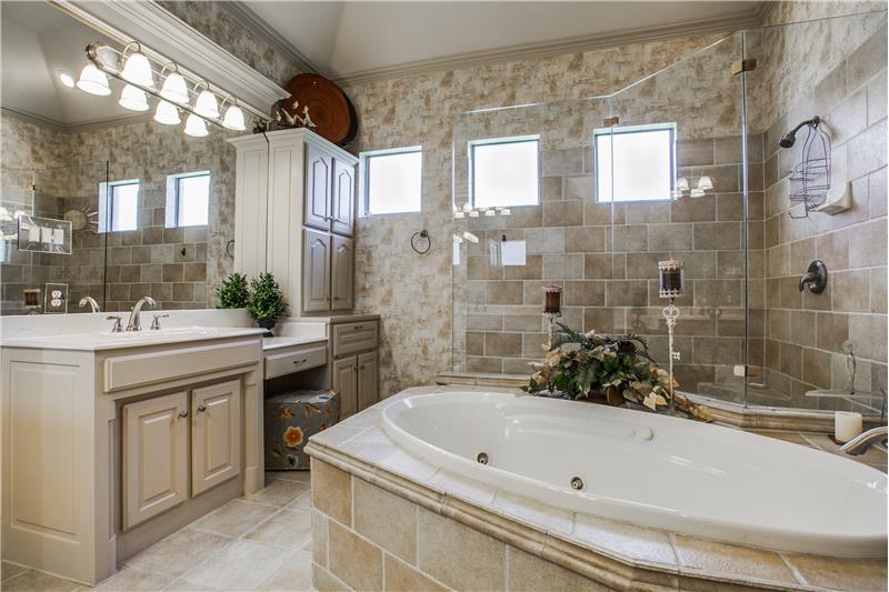 Luxurious master bath awaits you after a long day
