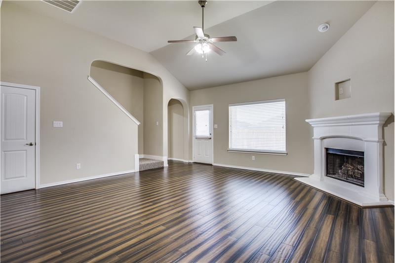 Spacious living area with fireplace