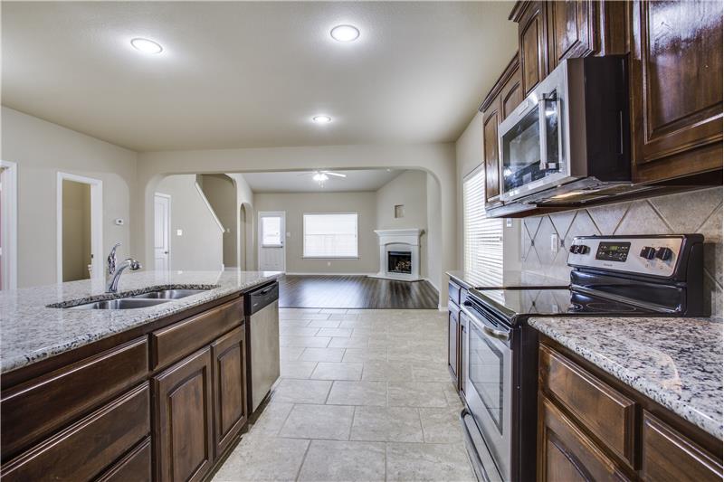 Stainless steel appliances and granite counters