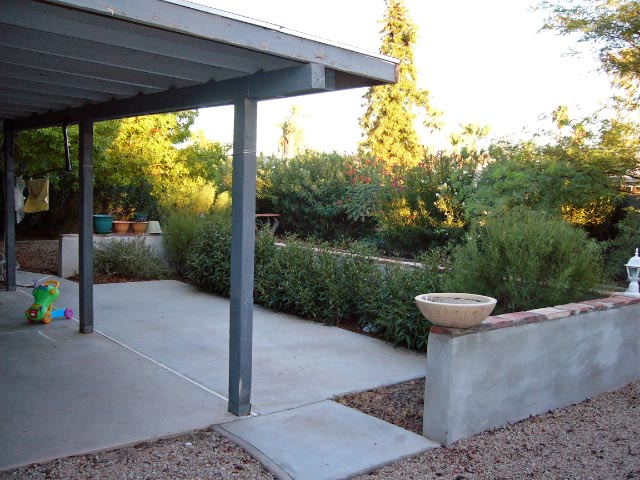 Lush back yard, extended patio