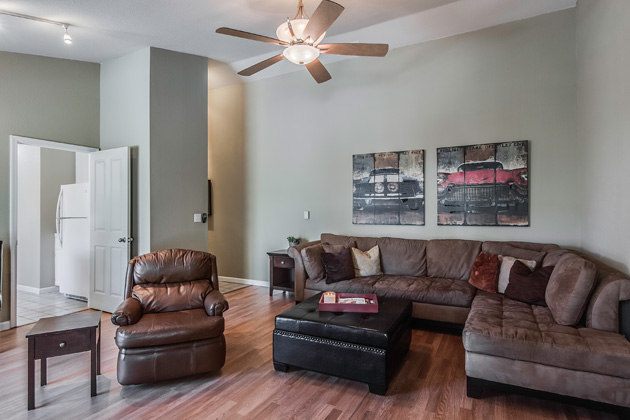 Living room opens to kitchen